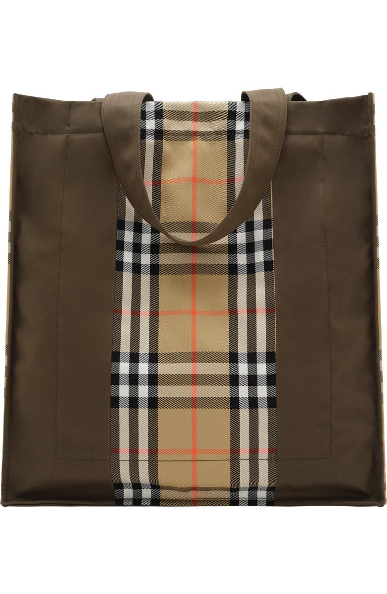 Burberry Check Trench Tote, Alternate, color, Military Green/Sand Beige