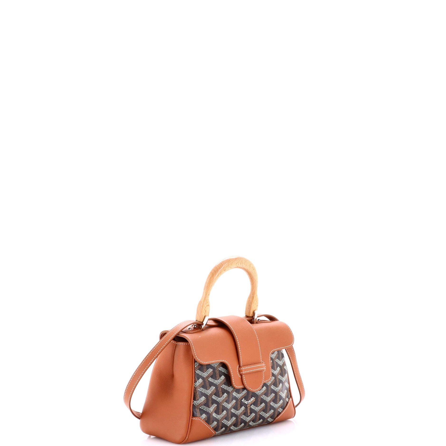 Pre-Owned Goyard Saigon Top Handle Bag Coated Canvas with Leather Mini, Alternate, color, Brown