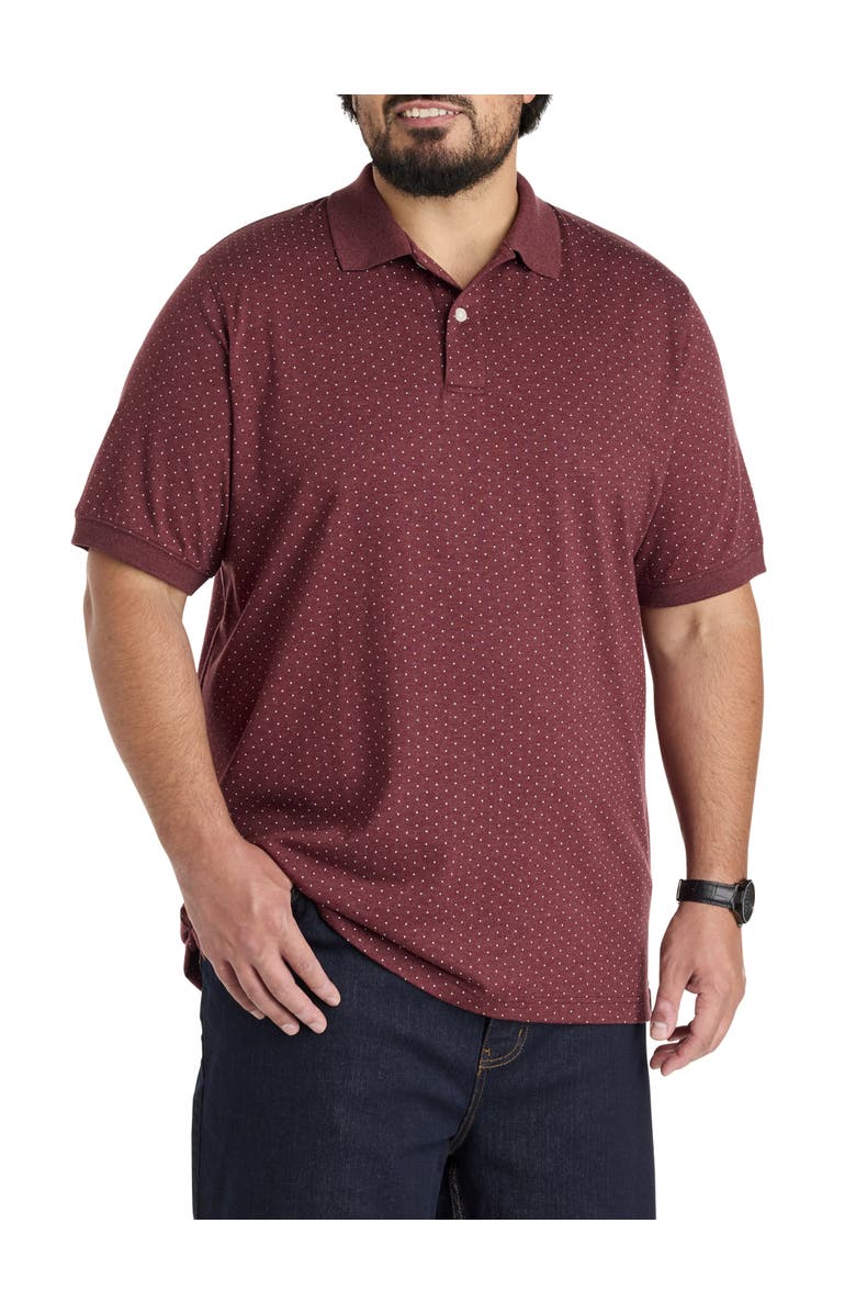 Harbor Bay by DXL Big & Tall Pin Dot Printed Polo Shirt, Main, color, Rum Raisin Heather
