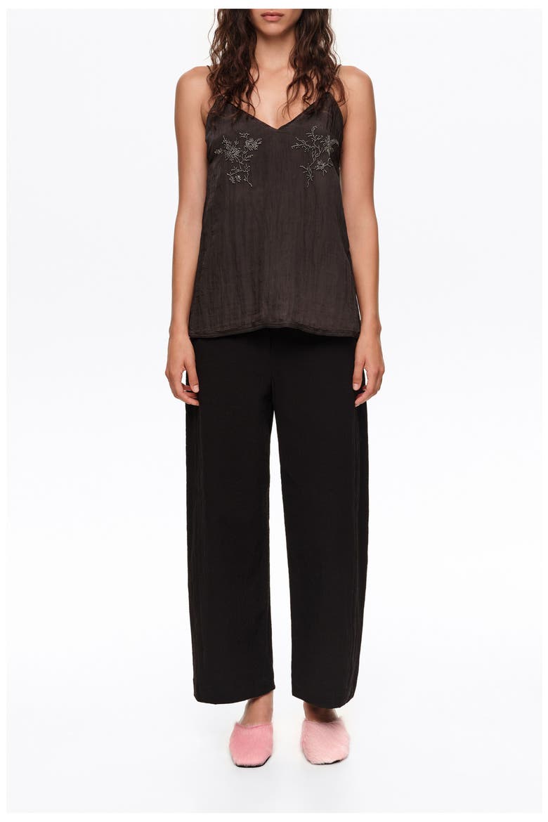 Cotton Linen Barrel-Leg Trousers, Main, color, BLACK