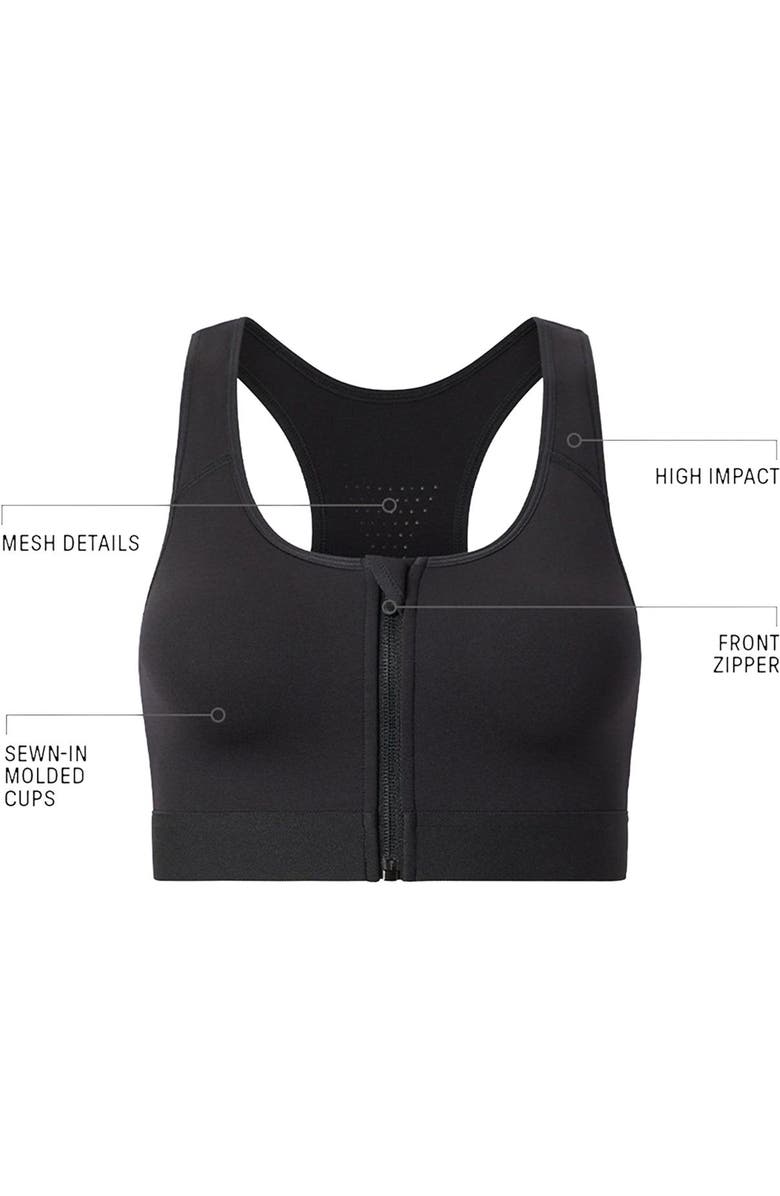Fabletics Women's Front Zip High Impact Sports Bra, Alternate, color, Black