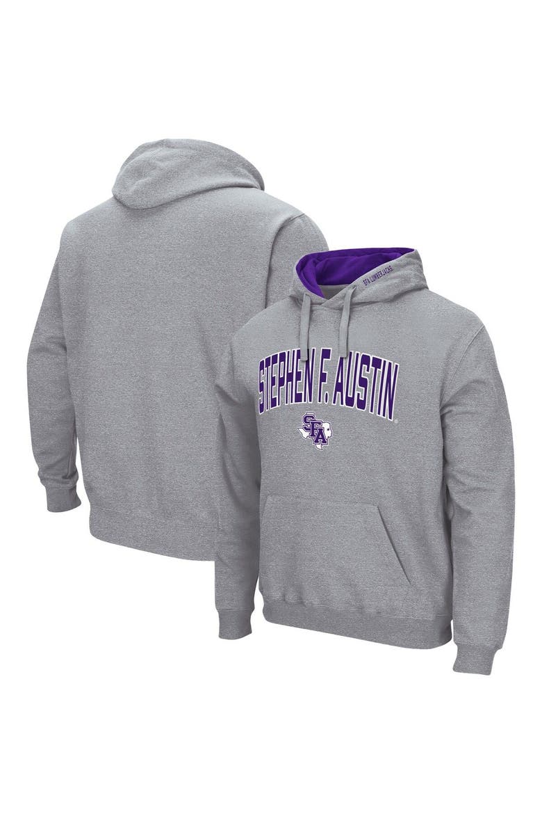Men's Colosseum Heathered Gray Stephen F Austin Lumberjacks Arch and Logo Pullover Hoodie, Main, color, Heather Gray