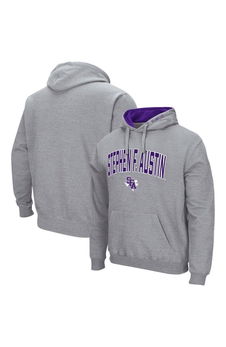 COLOSSEUM Men's Colosseum Heathered Gray Stephen F Austin Lumberjacks Arch and Logo Pullover Hoodie, Main, color, Heather Gray