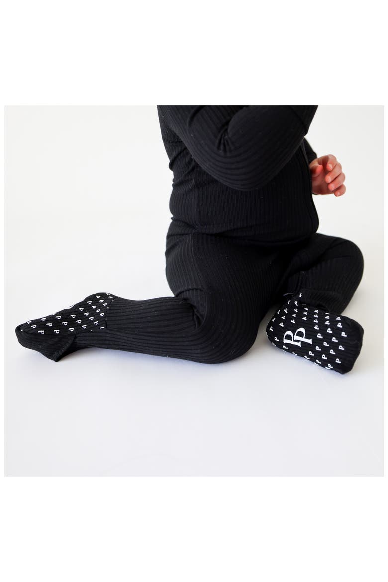 Solid Black Fitted Rib Convertible Footie Pajamas, Alternate, color, BLACK