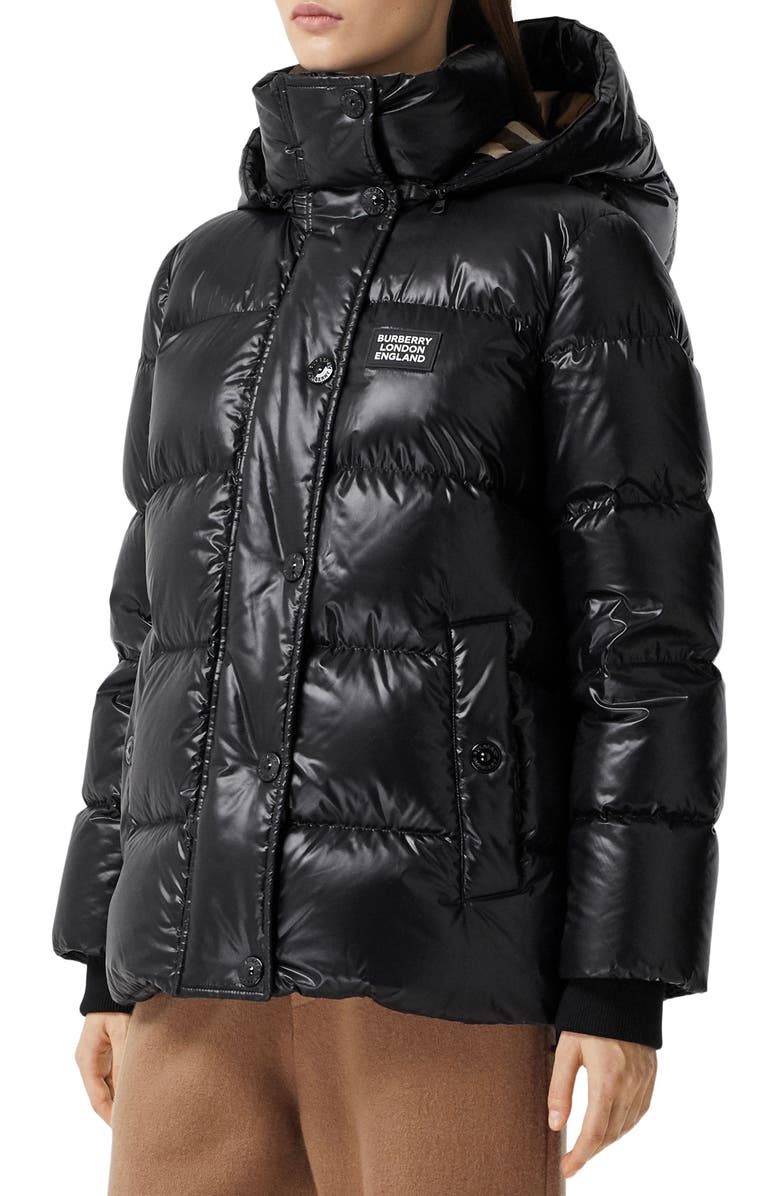 Burberry Logo Appliqué Down Puffer with Removable Hood, Main, color, 