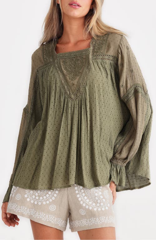 Talisman The Label Exhale Embroidered Trapeze Top In Olive Dobby