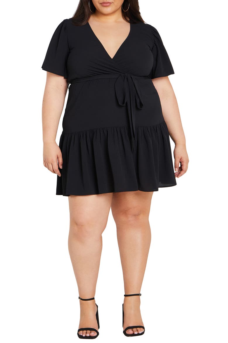 Catherine Faux Wrap Dress, Main, color, BLACK