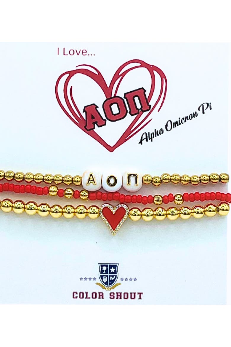 Alpha Omicron Pi Love My Sorority Bracelet Stack, Main, color, Yellow Gold
