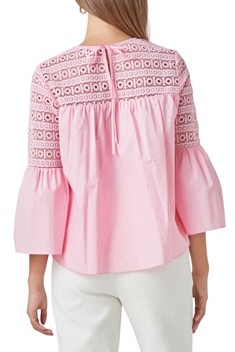Bell Sleeve Lace Poplin Blouse, Alternate, color, PINK