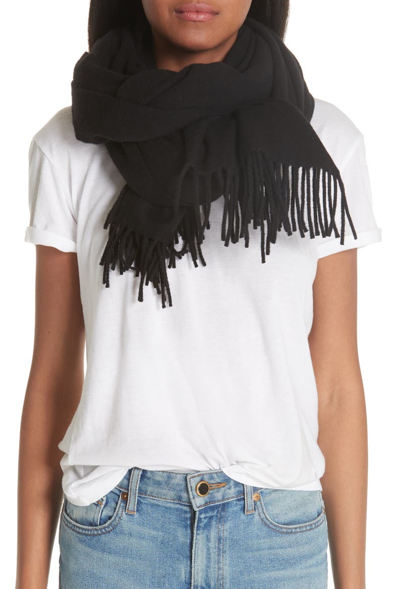 Fringed Wool Scarf, Alternate, color, BLACKDNU
