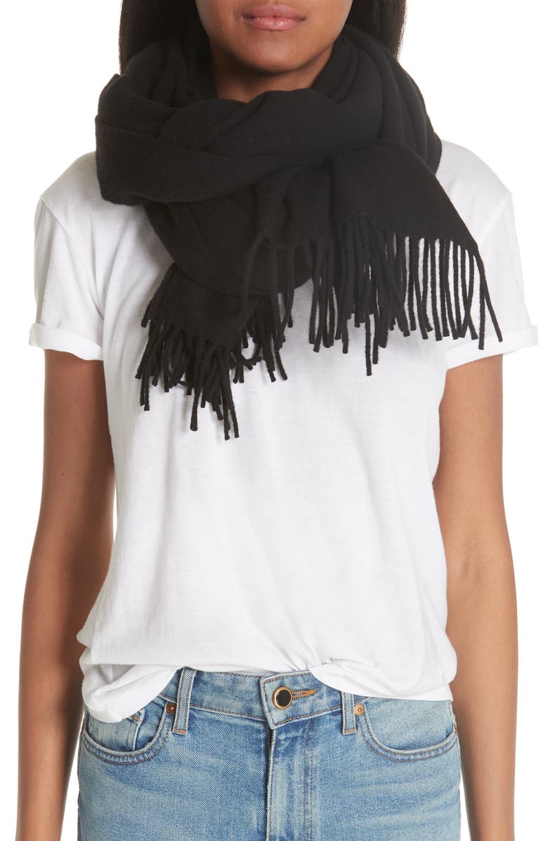 Acne Studios Fringed Wool Scarf, Alternate, color, 