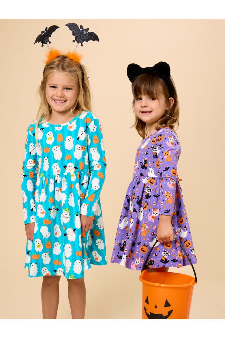 Knit Long Sleeve Twirl Dress (Little Kid)), Alternate, color, Boo Bash