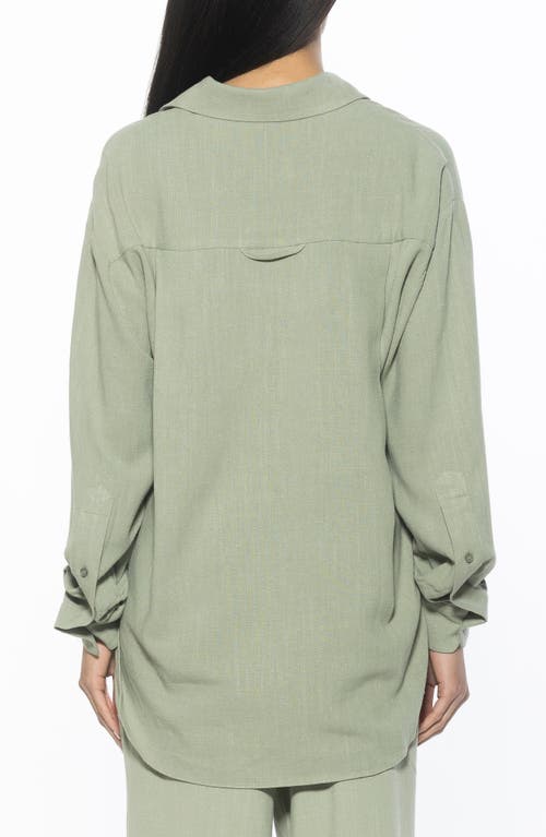 Alexia Admor Amber Oversize Long Sleeve Linen Button-up Shirt In Sage