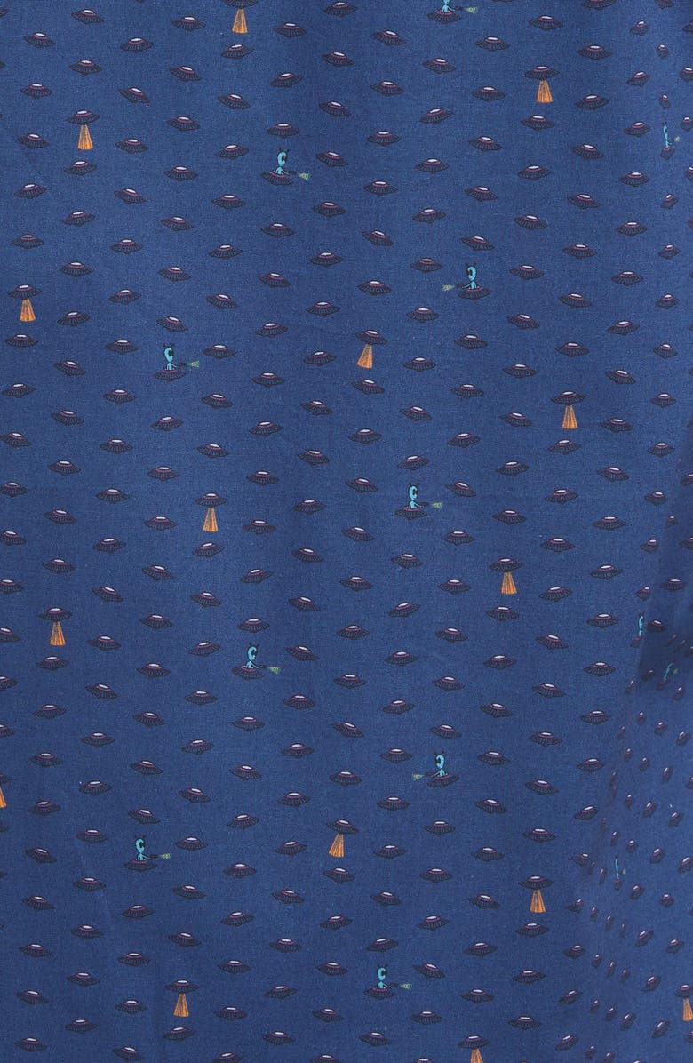 Stone Rose UFO Print Trim Fit Stretch Cotton Button-Up Shirt, Alternate, color, Navy