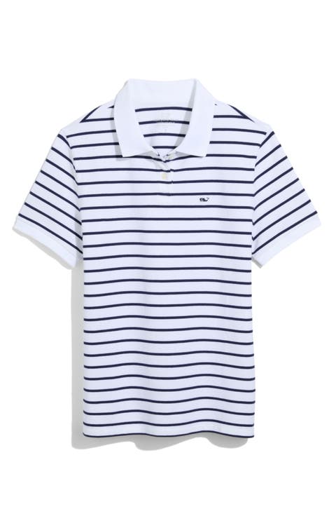 Striped Polo Neck Short Slim Pullover Long Sleeve Tee
