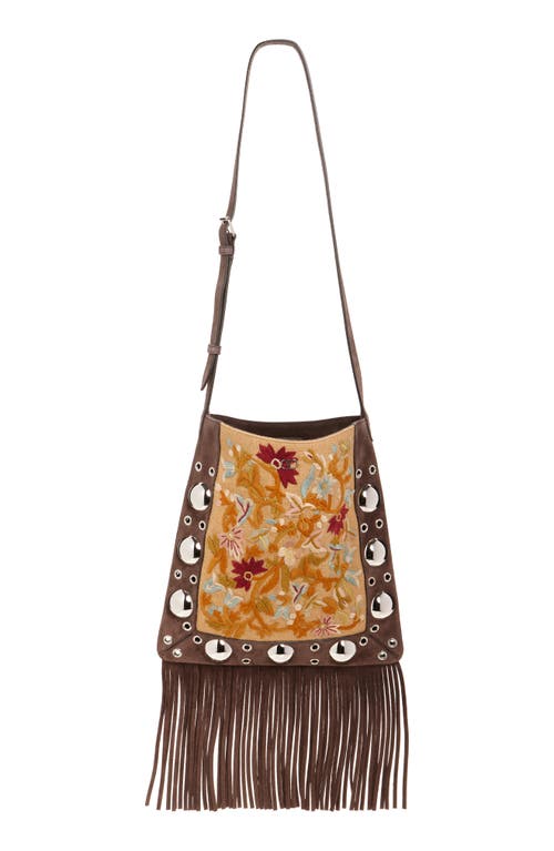 Valentino Garavani Small Nellcote Fringe Stud Embroidered Crossbody Bag In Brown/black