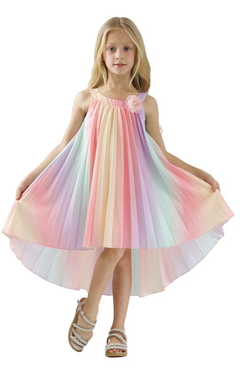 Girls Rainbow Dreams Pleated Hi-Lo Swing Dress (Toddler, Little Kid & Big Kid)