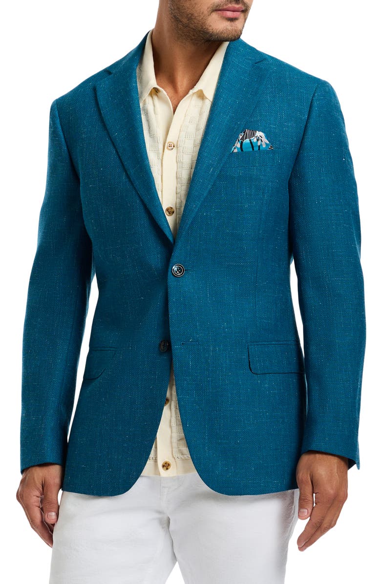Robert Graham Fallon Solid Blue Slub Wool Blend Sport Coat, Main, color, Blue