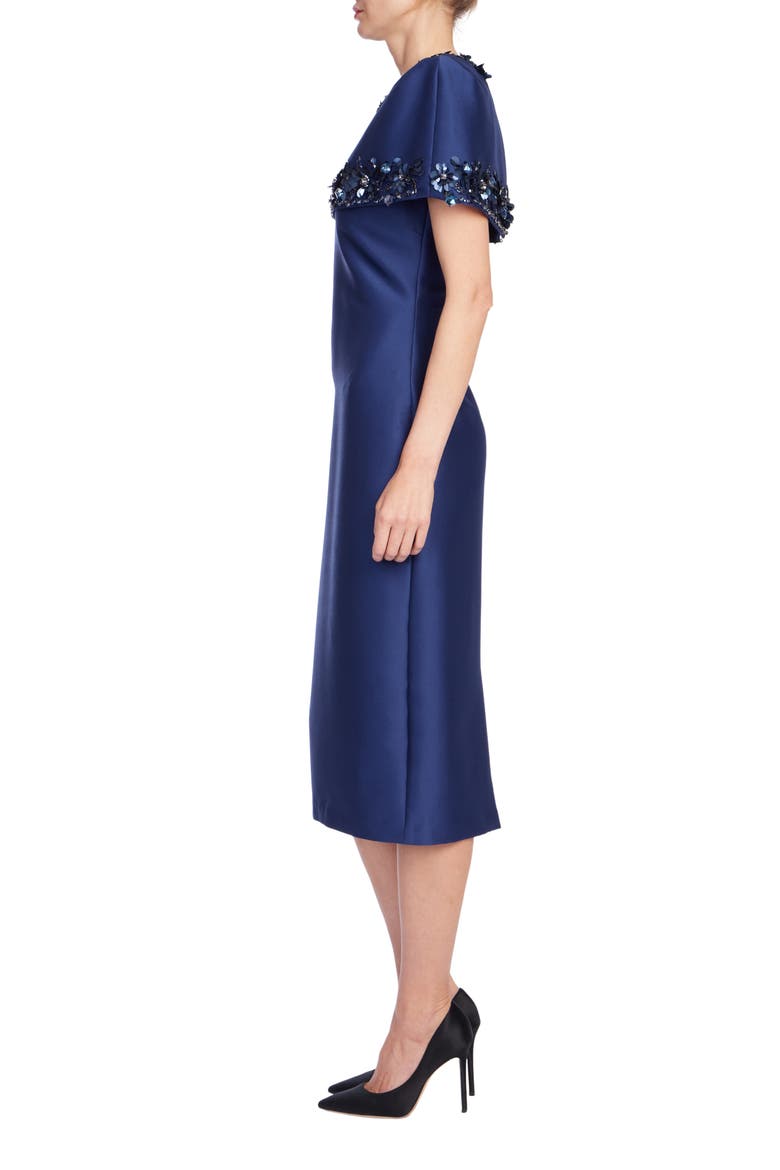 Beaded Capelet Cocktail Dress, Alternate, color, ADMIRAL