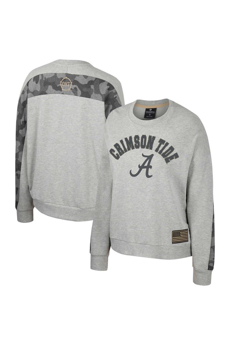 Women's Colosseum Heather Gray Alabama Crimson Tide OHT Military Appreciation Flag Rank Dolman Pullover Sweatshirt, Main, color, Heather Gray
