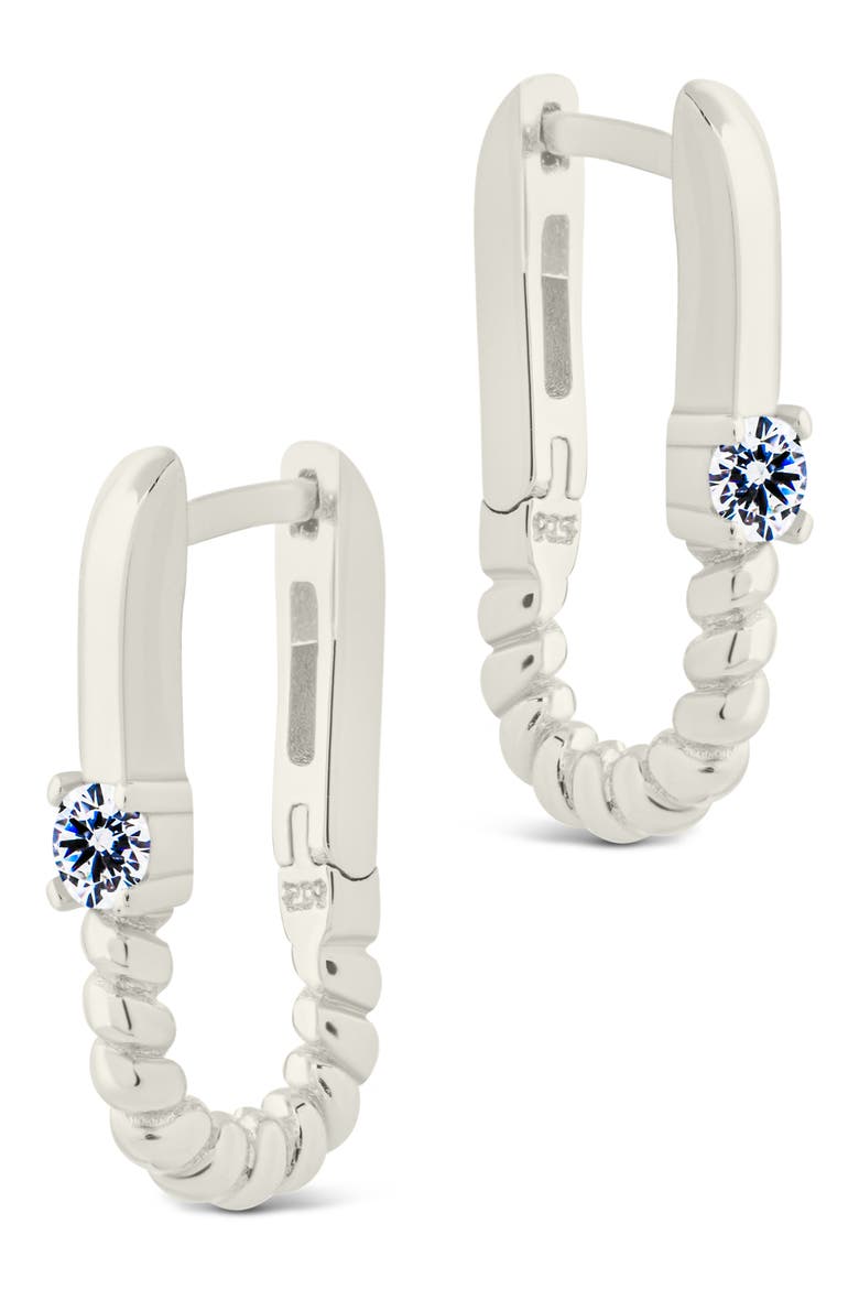 Anna Textured Cubic Zirconia Oval Hoop Earrings, Alternate, color, SILVER