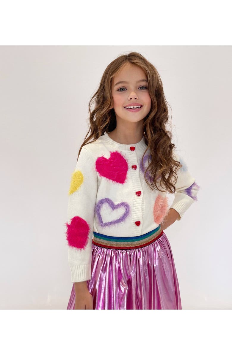 Lola + The Boys Fuzzy Hearts Cardigan, Alternate, color, White