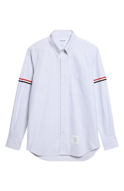 Straight Fit Armband Stripe Cotton Button-Down Shirt