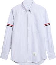Thom Browne Straight Fit Armband Stripe Cotton Button-Down Shirt