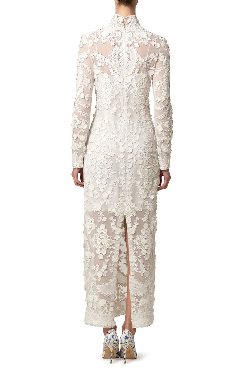 Carolina Herrera Floral Appliqué Long Sleeve Cotton Gown, Alternate, color, 