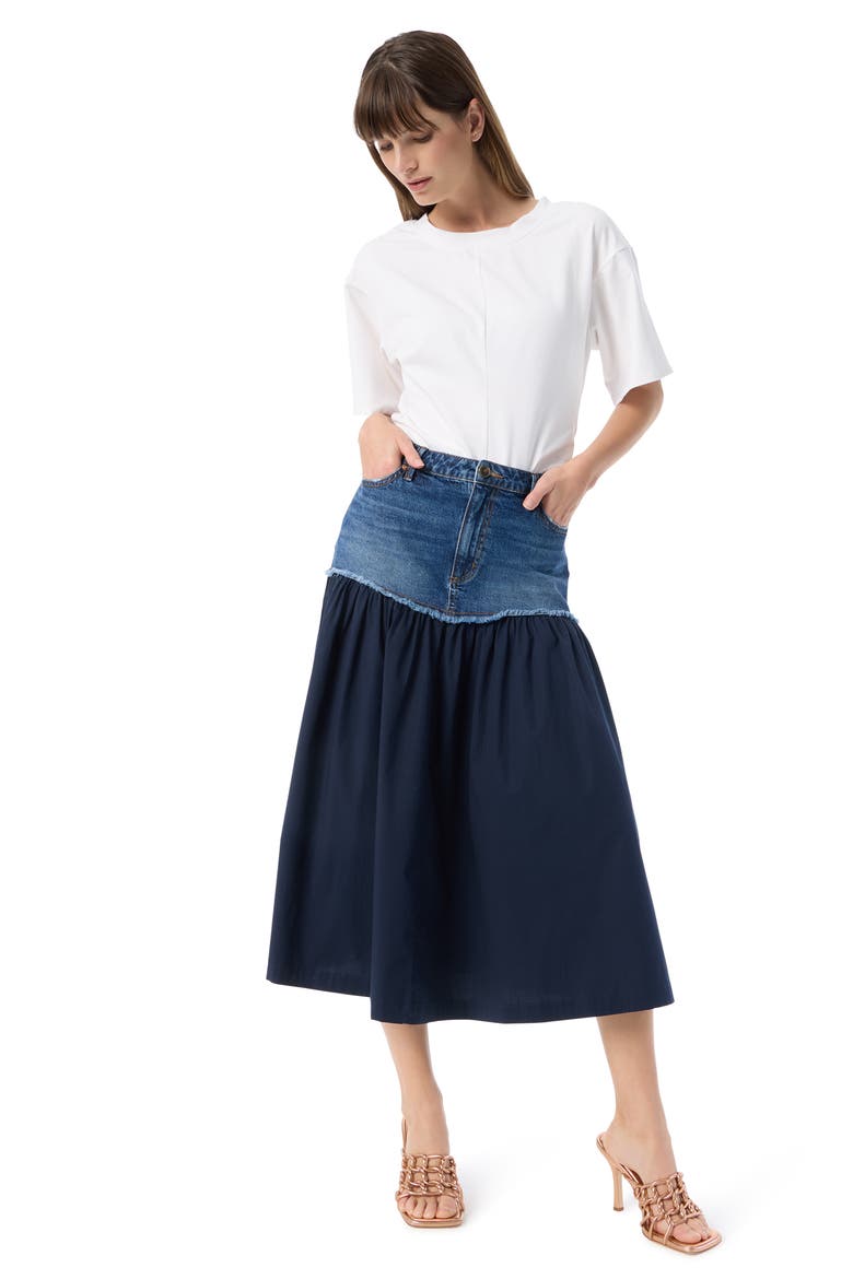 Combo Tiered Denim Maxi Skirt, Alternate, color, OCEANA WASH / NAVY