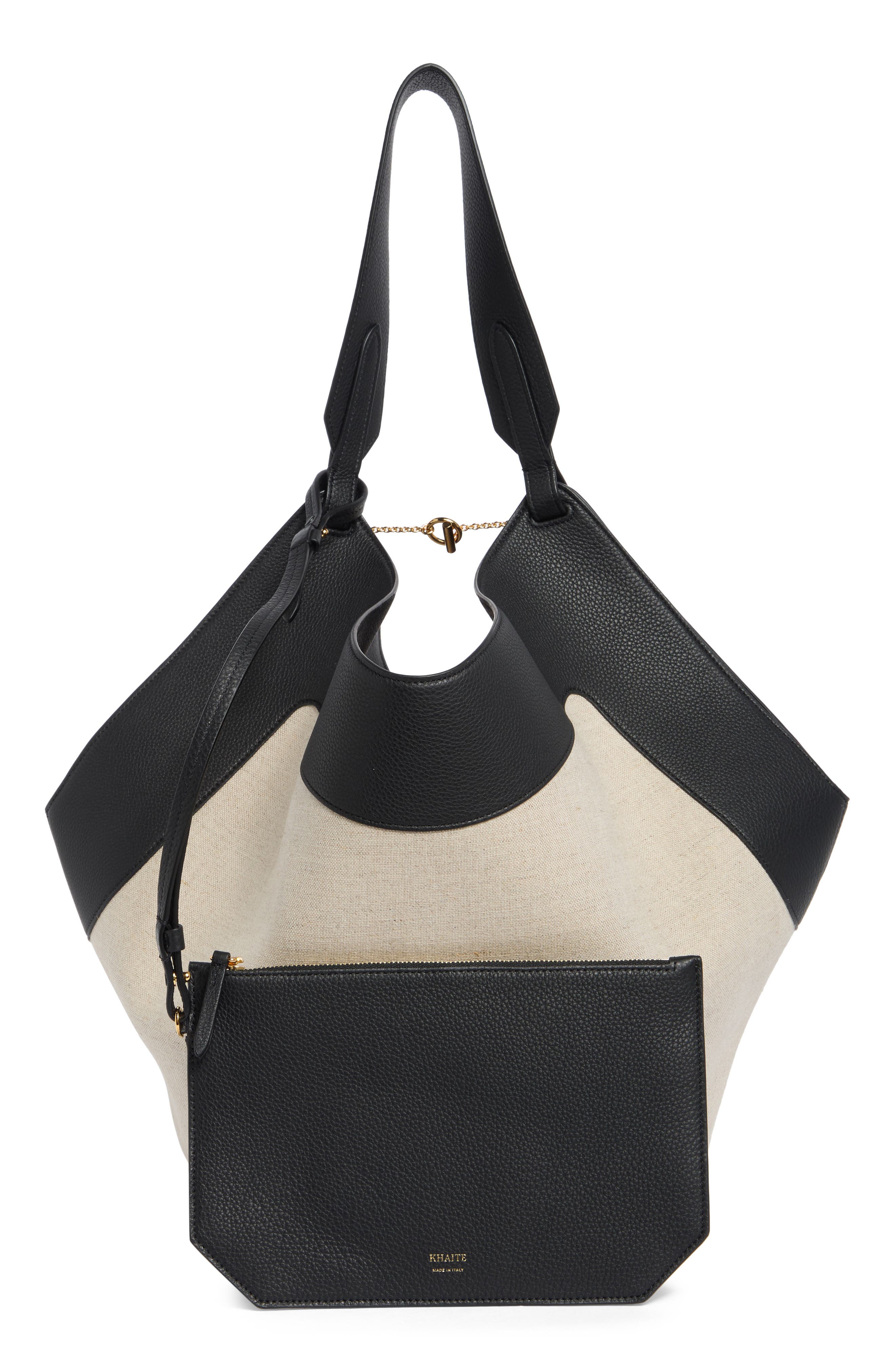 Khaite Medium Lotus Canvas & Leather Tote, Alternate, color, 367 Black / Natural