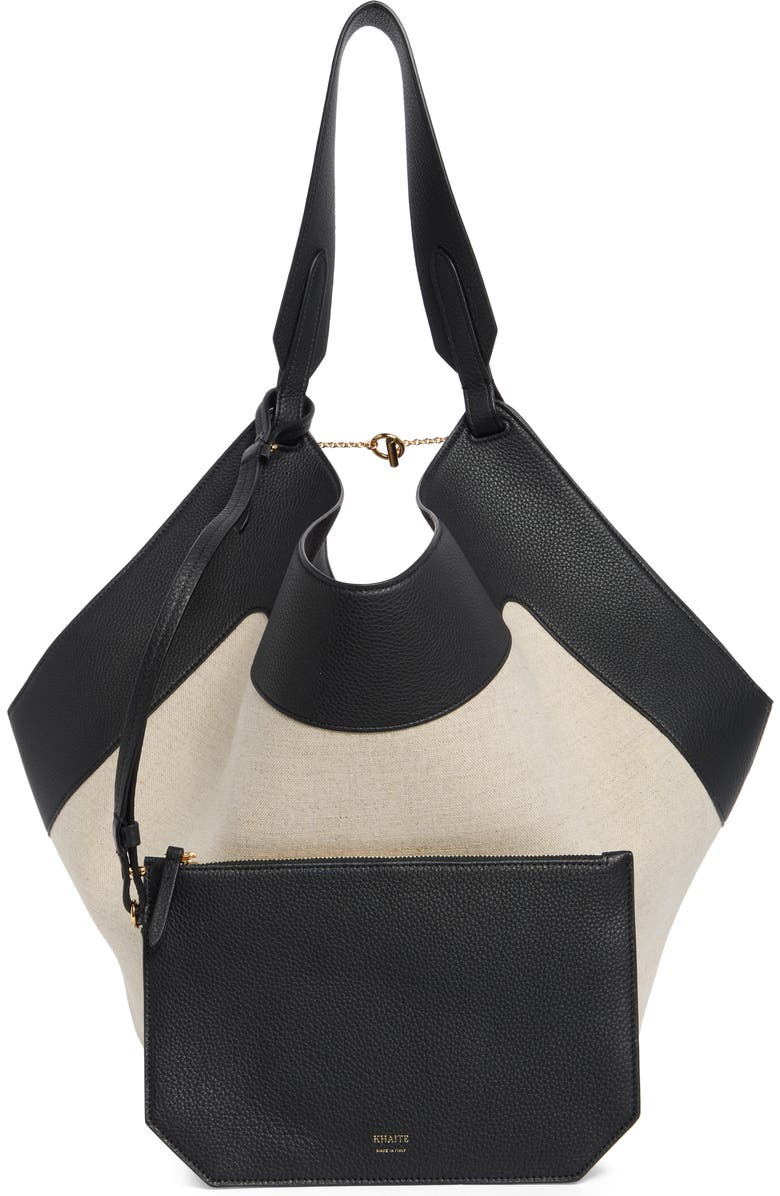 Khaite Medium Lotus Canvas & Leather Tote, Alternate, color, 367 Black / Natural