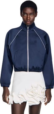 SANDRO Embroidered cropped satin jacket