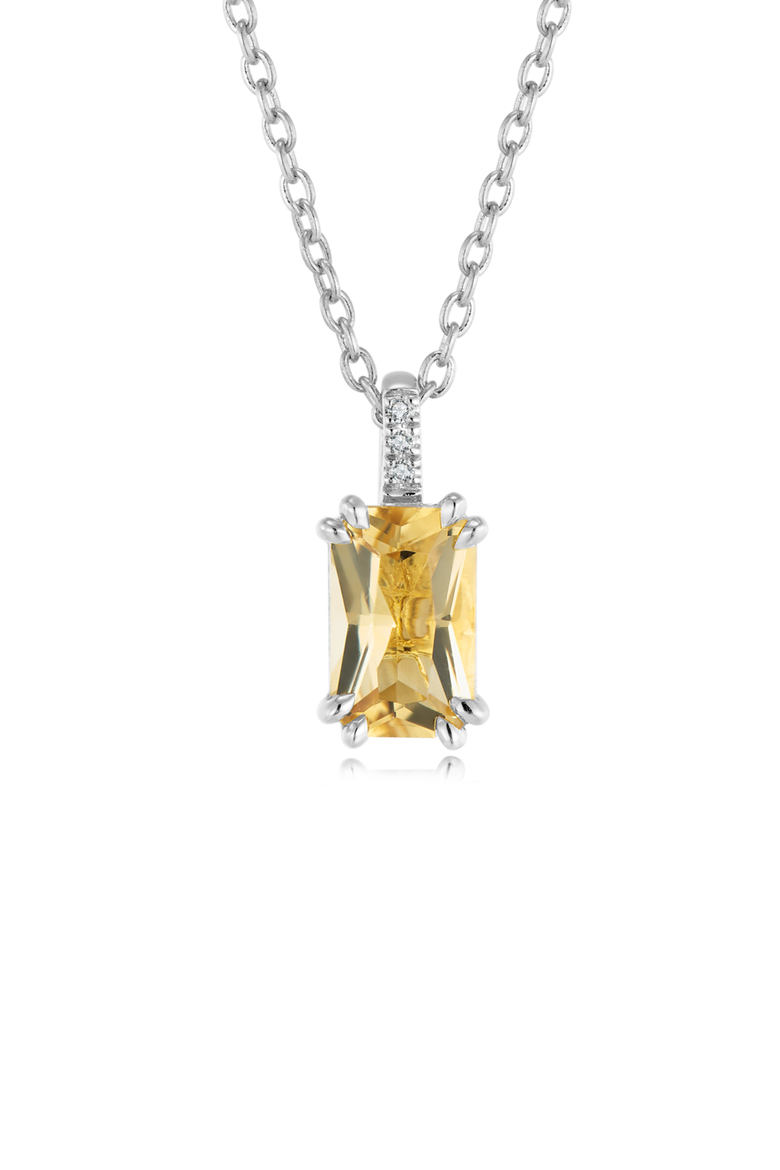 Citrine Diamond Necklace | 3 natural diamonds - 1 citrine gemstone | 925 Sterling Silver | Necklace | 17.5 - 19.5 in | White Rhodium, Alternate, color, Citrine