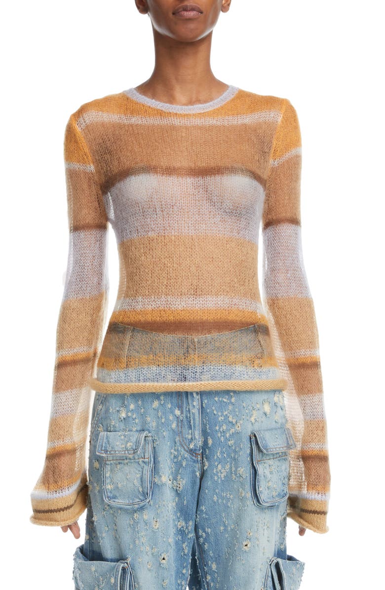 Acne Studios Karis Stripe Open Stitch Crewneck Mohair & Wool Blend Sweater, Main, color,