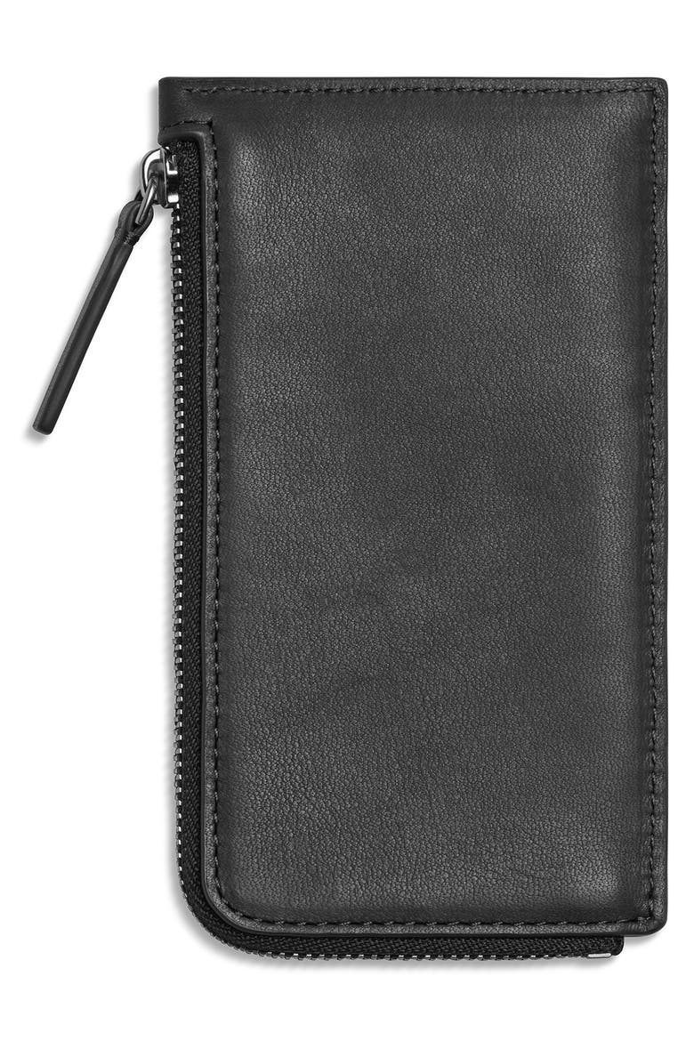 Leather Zip Around Card Case, Alternate, color, BLACK