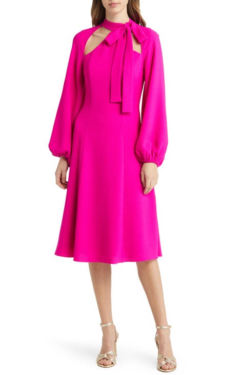 Long sleeve tie neck dress best sale