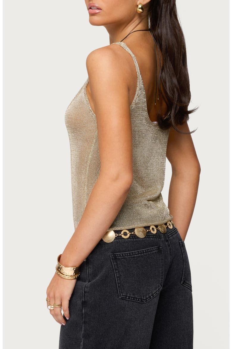 Meena Shiny Open Stitch Knit Tank, Alternate, color, GOLD