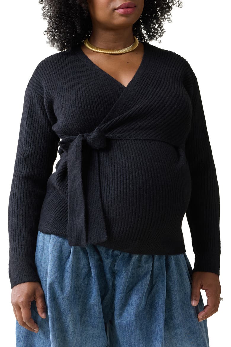 Rib Maternity/Nursing Wrap Sweater, Main, color, BLACK