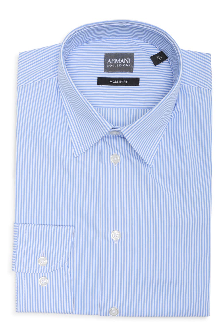 Modern Fit Stripe Cotton Dress Shirt, Main, color, SOLID MEDIUM BLUE