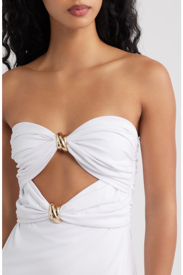 Sandrine Hardware Cutout Detail Strapless Dress, Alternate, color, IVORY