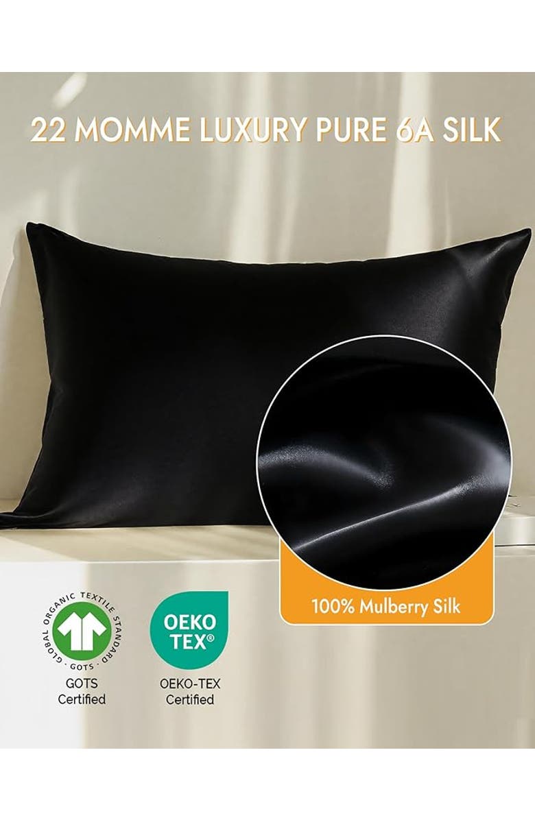 SILKSILKY 22Momme 100% Mulberry Silk Envelope Pillowcase, Alternate, color, Black