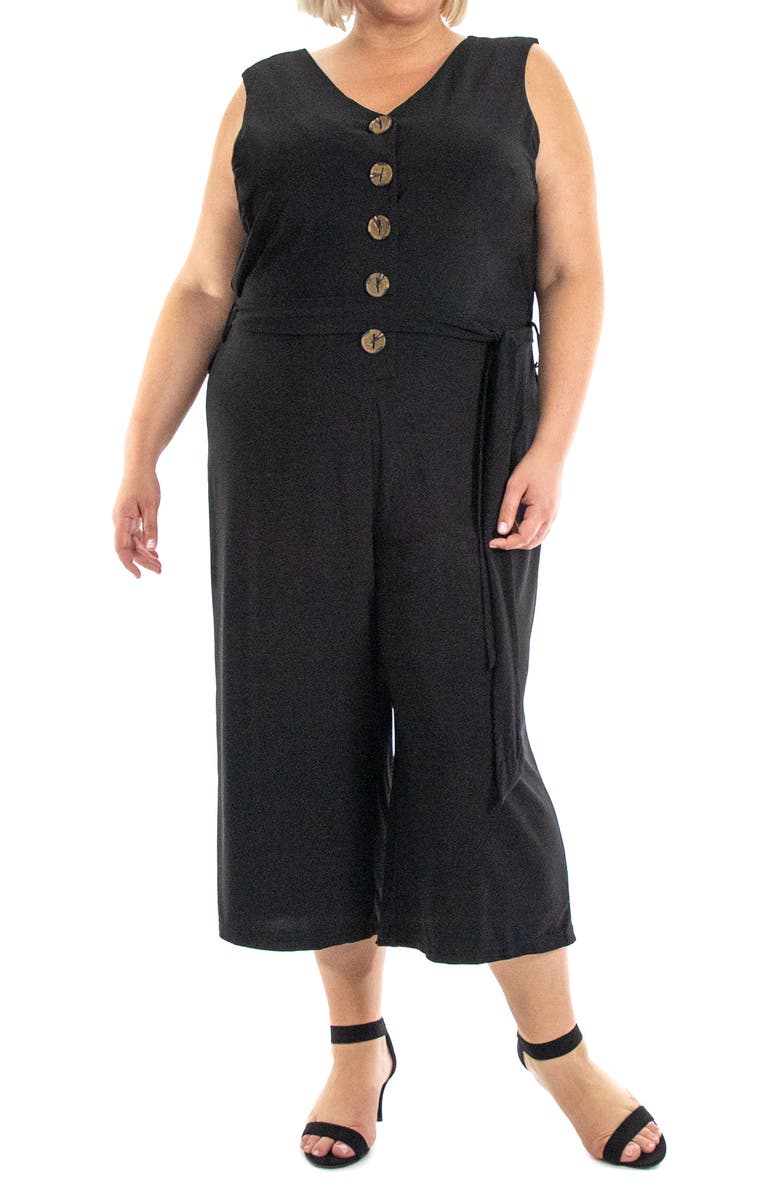 Nina Leonard V-Neck Sleeveless Crop Jumpsuit, Main, color,