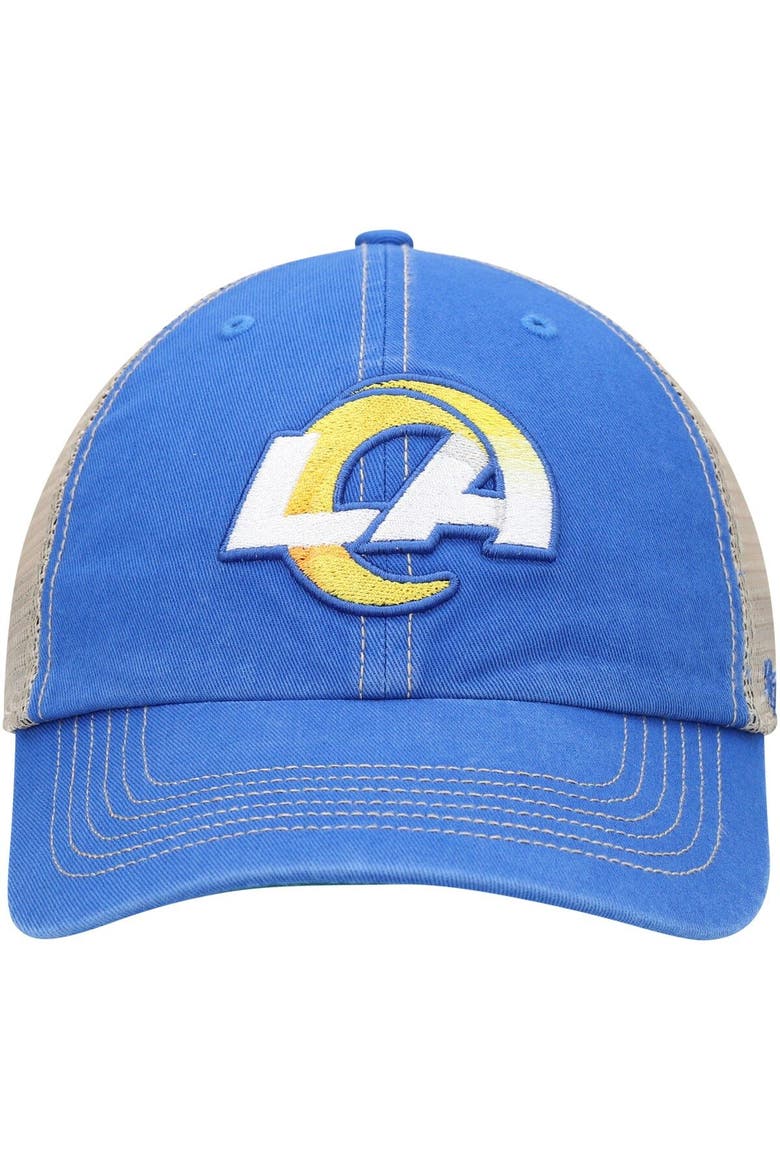 Men's '47 Royal/Natural Los Angeles Rams LA Trawler Trucker Clean Up Snapback Hat, Alternate, color, Royal