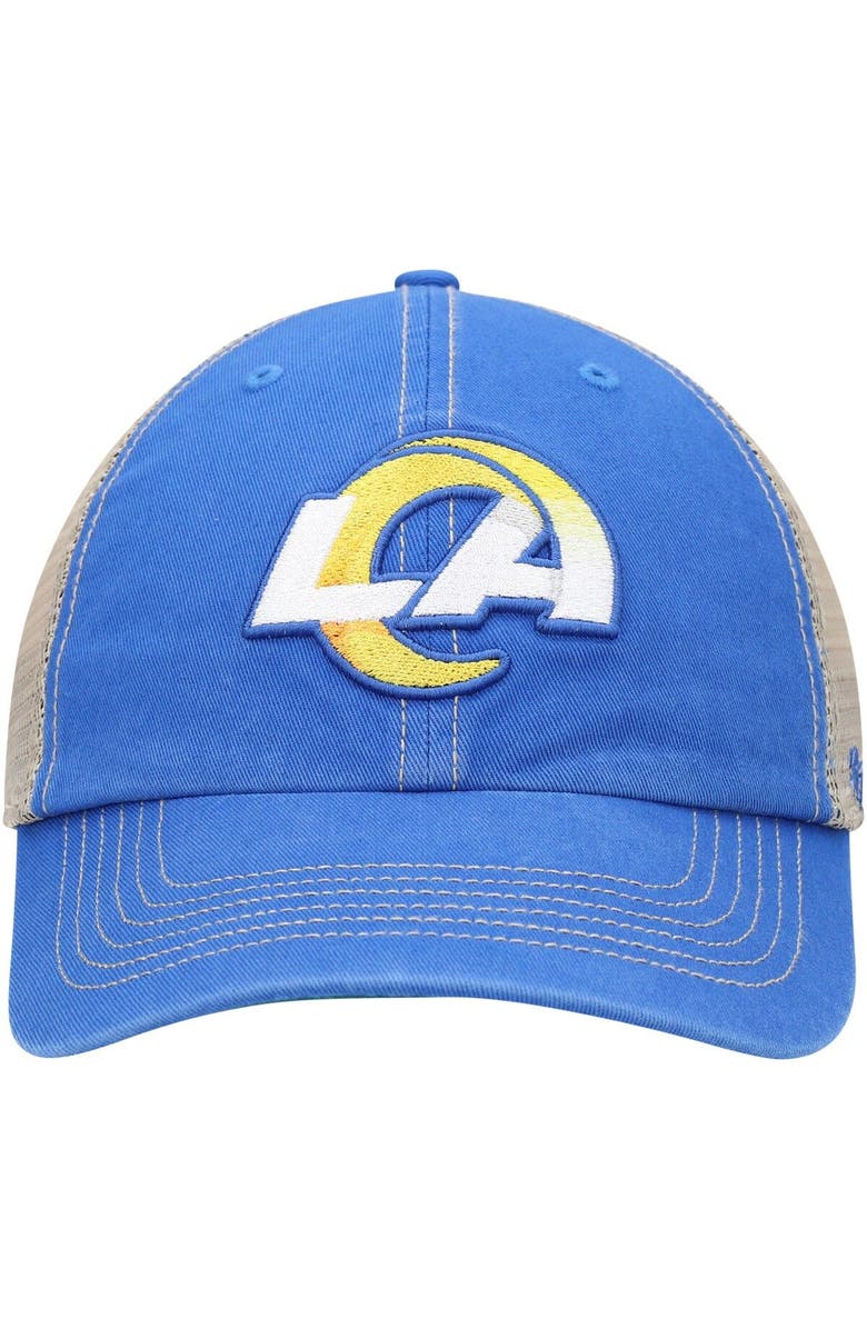 '47 Men's '47 Royal/Natural Los Angeles Rams LA Trawler Trucker Clean Up Snapback Hat, Alternate, color, Royal