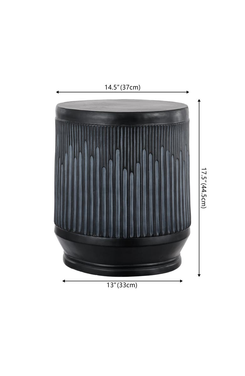 JONATHAN Y Kline Modern Ribbed UV-Resistant Resin Outdoor Accent Table, All-Weather Patio Drum Side Table Garden Stool, Alternate, color, Washed Black