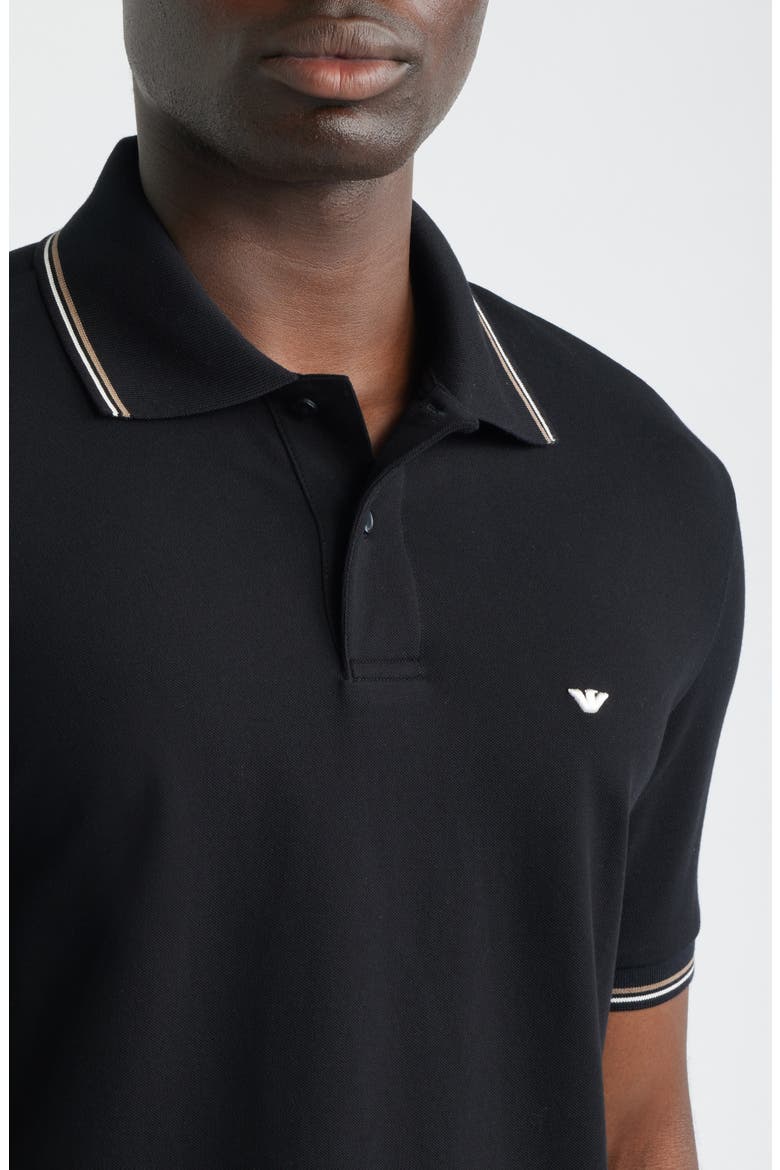 Tipped Cotton Polo Shirt, Alternate, color, SOLID BLACK
