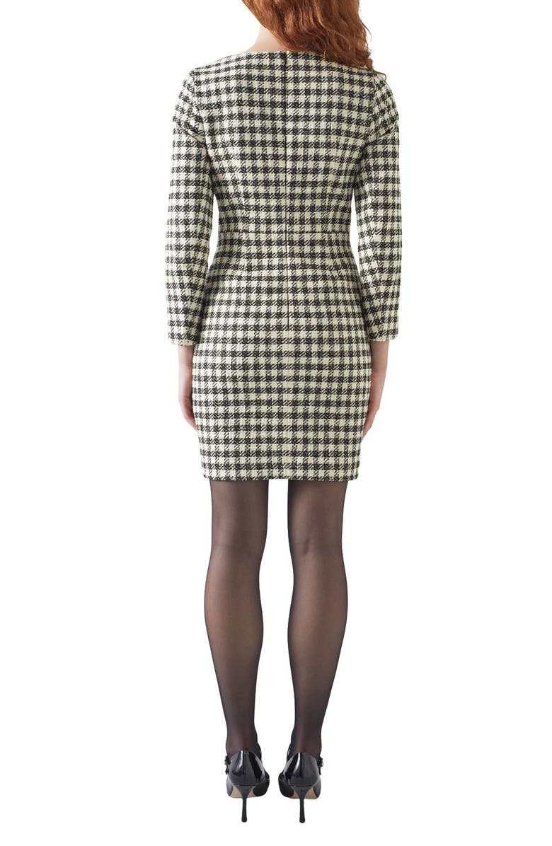LK Bennett Keeler Long Sleeve Gingham Tweed Dress, Alternate, color, Mul-Black/Cream