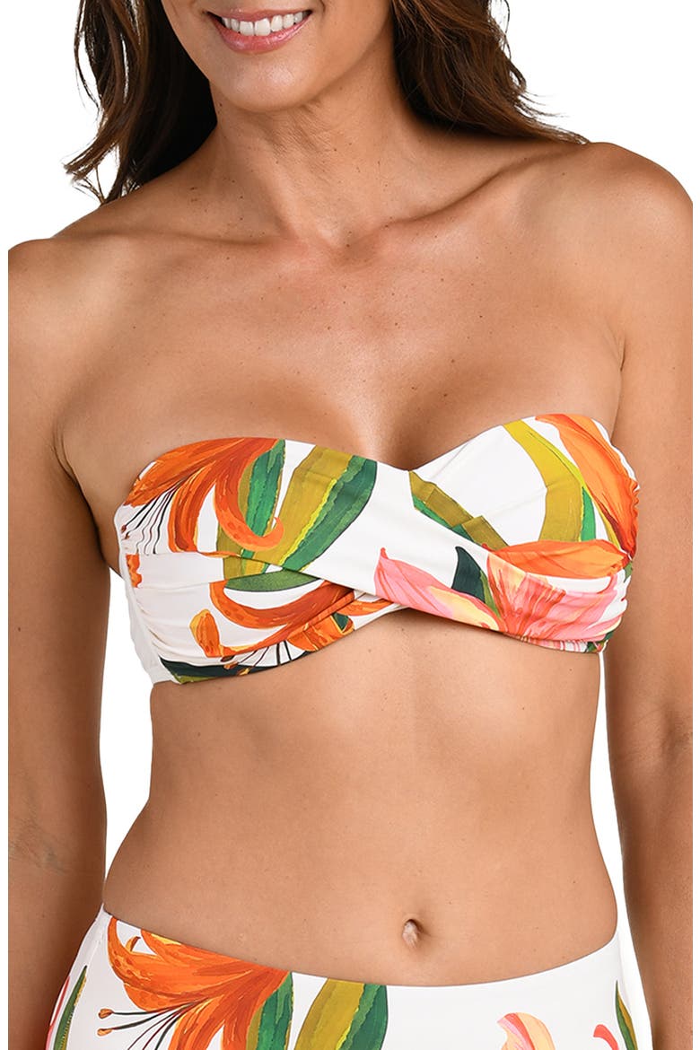 Jungle Blossoms Twisted Bandeau Bikini Top, Main, color, ORANGE MULTI
