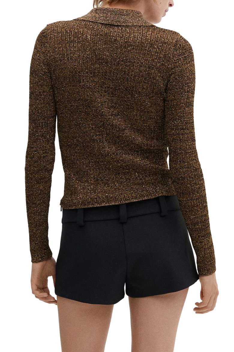 Metallic Ribbed Polo Sweater, Alternate, color, OCHRE
